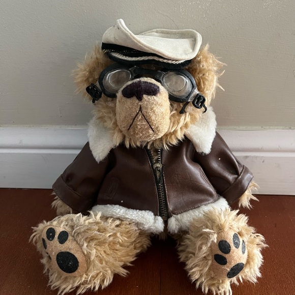 Other - Aviator Teddy Bear with Brown Leather Jacket